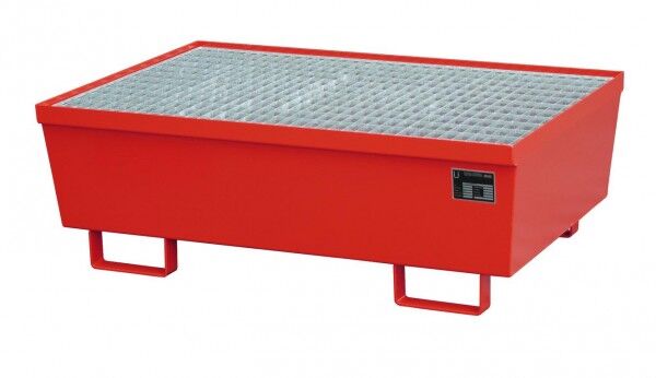 Stahl Auffangwanne AM-2 feuerrot RAL 3000 Volumen 225 Liter mit Gitterrost Abmessung 1200 x 800 x 415 mm