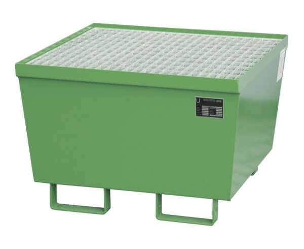 Stahl Auffangwanne AM-1 resedagrün RAL 6011 Volumen 215 Liter mit Gitterrost Abmessung 800 x 800 x 545 mm