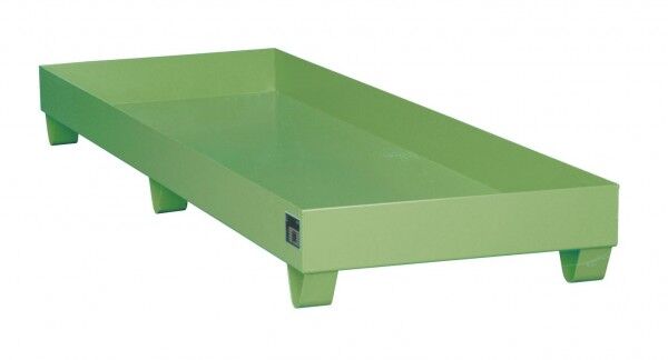 Stahl Auffangwanne S-2040 resedagrün RAL 6011 Volumen 241 Liter OHNE Gitterrost Abmessung 2400 x 800 x 250 mm