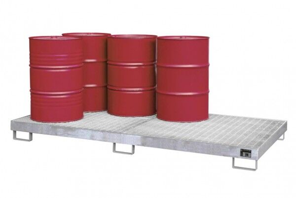 Stahl Auffangwanne AW-8 verzinkt mit Gitterrost max. 8 200-l-Fässer Abmessung 2650 x 1300 x 210 mm