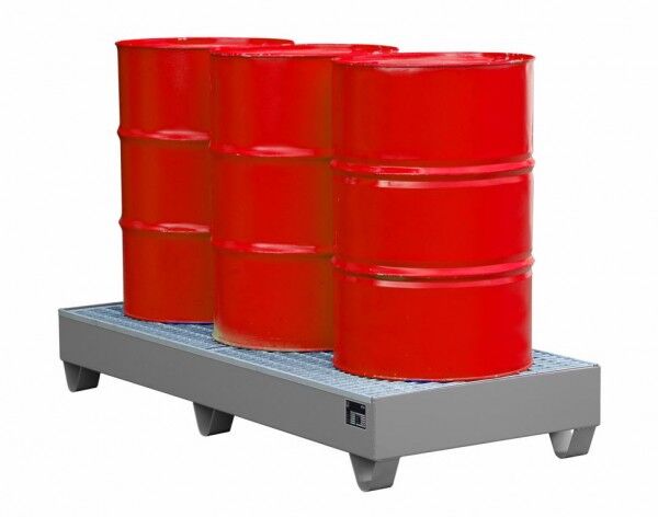 Auffangwanne aus Stahl S-2050 mit Gitterrost mausgrau RAL 7005 Volumen 202 Liter mit Gitterrost Abmessung 1800 x 800 x 275 mm