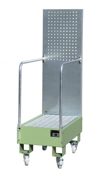 BAUER Mobile Auffangwanne Typ LPW-60-3 mit Lochplattenwand resedagrün RAL 6011