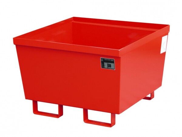 Stahl Auffangwanne AO-1 feuerrot RAL 3000 Volumen 229 Liter OHNE Gitterrost Abmessung 800 x 800 x 545 mm