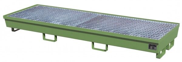 Stahl Auffangwanne AM-4/B resedagrün RAL 6011 Volumen 233 Liter mit Gitterrost Abmessung 2400 x 800 x 285 mm