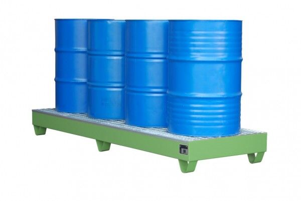 Stahl Auffangwanne S-2042 mit Gitterrost resedagrün RAL 6011 Volumen 241 Liter mit Gitterrost Abmessung 2400 x 800 x 250 mm